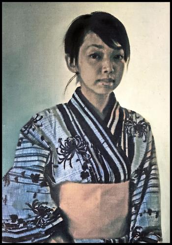 A portrait of K M with yellow obi by Wilf Tilley